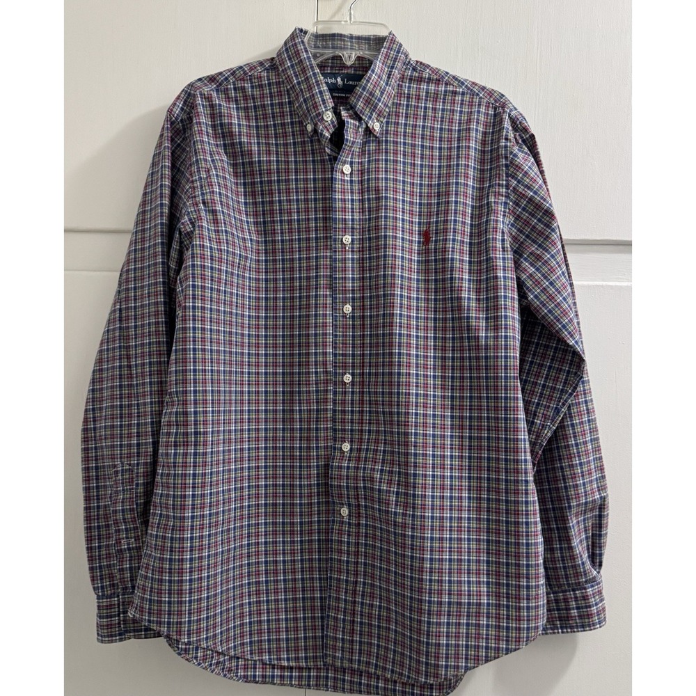 Ralph Lauren Plaid Red Blue Long Sleeve Button Up Shirt Men's Large